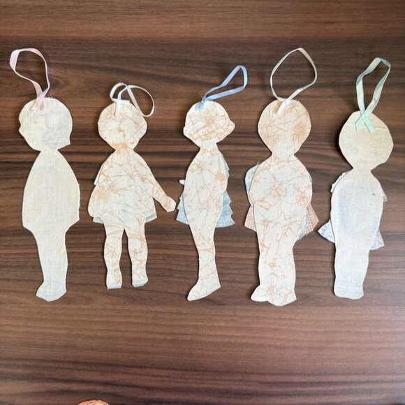 Antique 1920s Paper Fabric Doll Cut Outs Christmas Ornaments With Ribbons - Picture 3 of 10